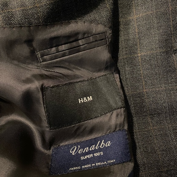 NWOT Italian Wool H&M Windowpane Check Blazer - Mens 40 Slim - Picture 8 of 16